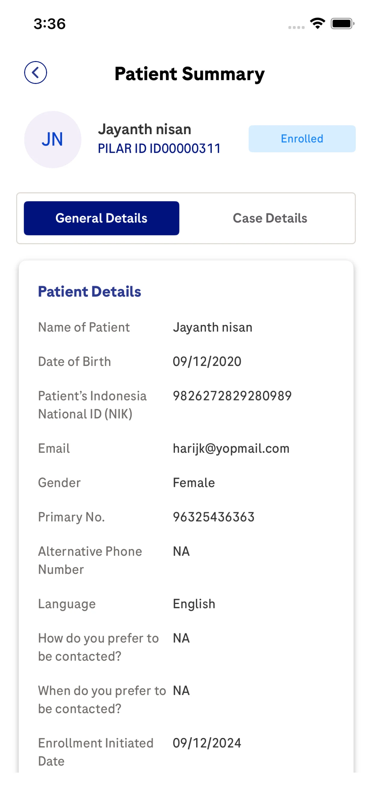 Roche PILAR Patient screenshot