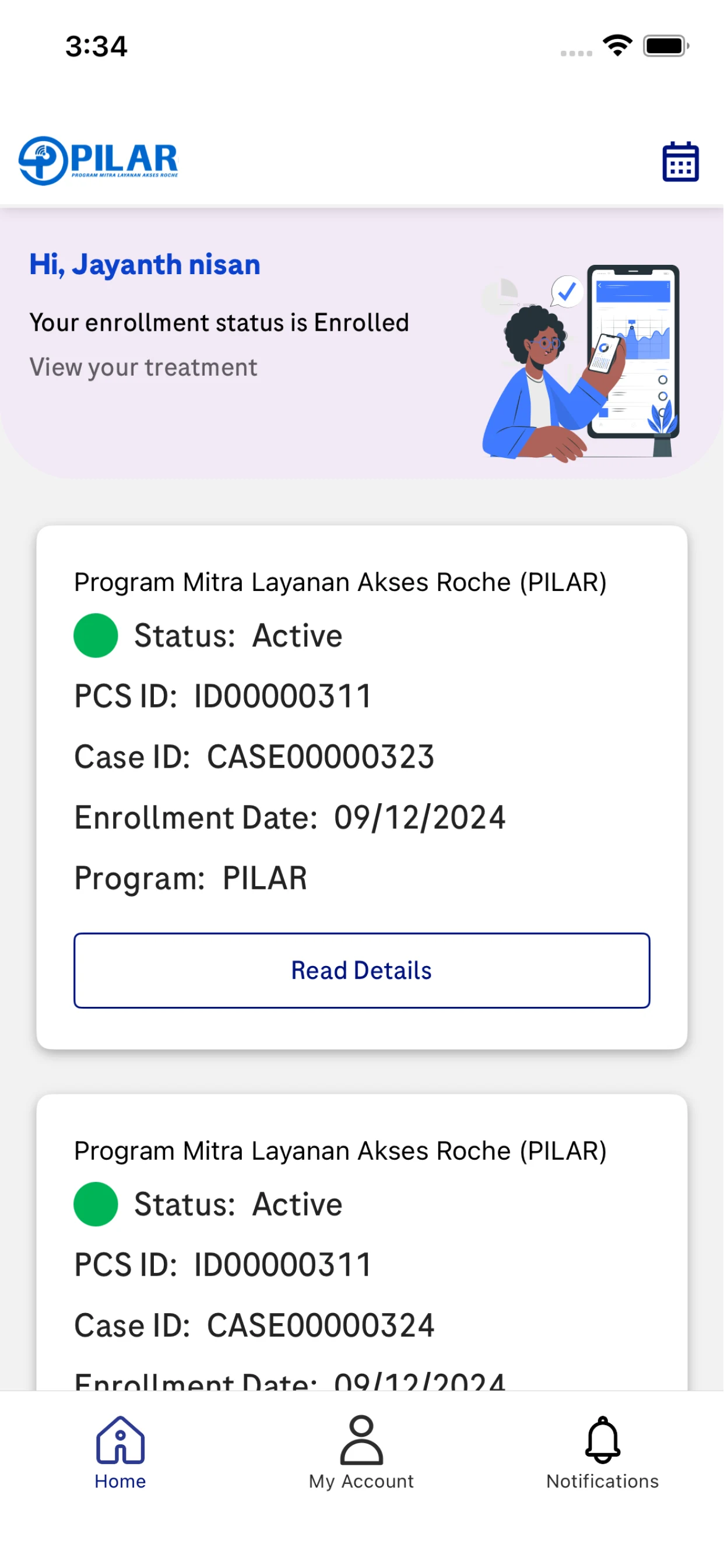 Roche PILAR Patient screenshot